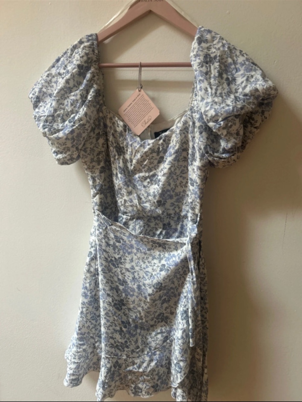 Blue Floral Puff-Sleeve Mini Dress by